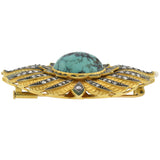 Art Deco Large 18kt/Sterling Plique-a-jour, Turquoise, Diamond + Pearl Pin