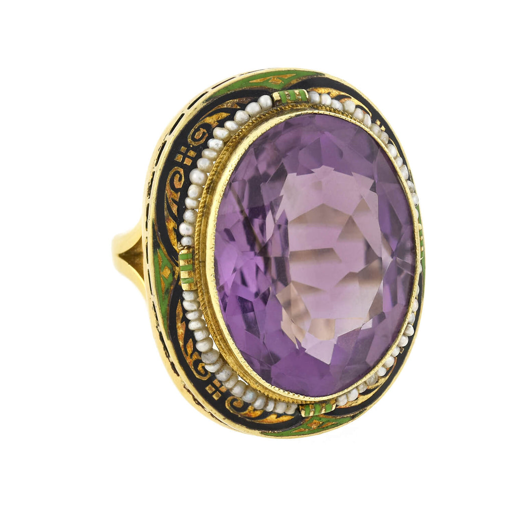 Art Deco Large 14kt Enameled Amethyst Seed Pearl Ring – A. Brandt Son