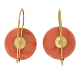 Victorian 14kt Large Natural Coral Cabochon Earrings