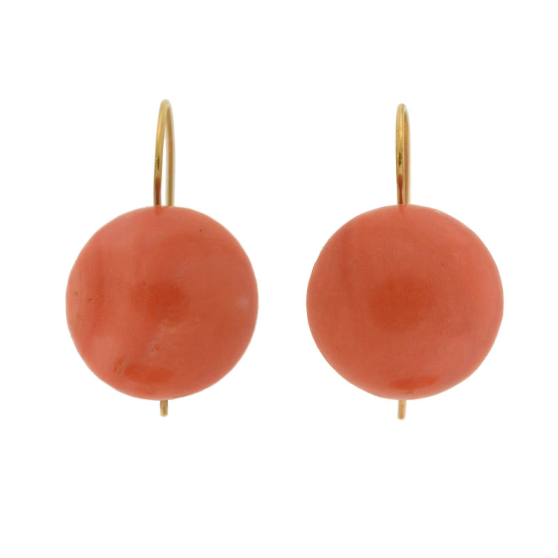 Victorian 14kt Large Natural Coral Cabochon Earrings