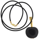 Vintage Large 18kt Ivory, Wood + Onyx Apple Pendant Necklace 30"