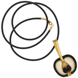 Vintage Large 18kt Ivory, Wood + Onyx Apple Pendant Necklace 30"