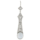 Art Deco Platinum Diamond + Moonstone Drop Earrings 1.10ctw