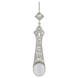 Art Deco Platinum Diamond + Moonstone Drop Earrings 1.10ctw