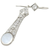 Art Deco Platinum Diamond + Moonstone Drop Earrings 1.10ctw