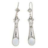 Art Deco Platinum Diamond + Moonstone Drop Earrings 1.10ctw