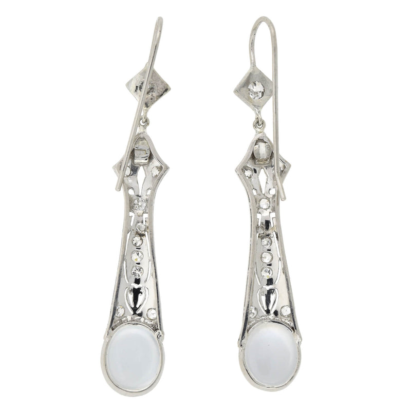 Art Deco Platinum Diamond + Moonstone Drop Earrings 1.10ctw – A. Brandt ...