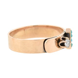 Victorian 14kt Turquoise + Diamond Belt Motif Ring