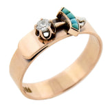 Victorian 14kt Turquoise + Diamond Belt Motif Ring