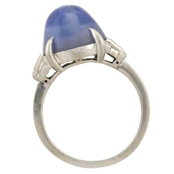 Art Deco Platinum 4.50ct Star Sapphire Cabochon + Diamond Ring