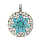 Art Deco Platinum Turquoise + Diamond Starburst Pendant 3.00ctw