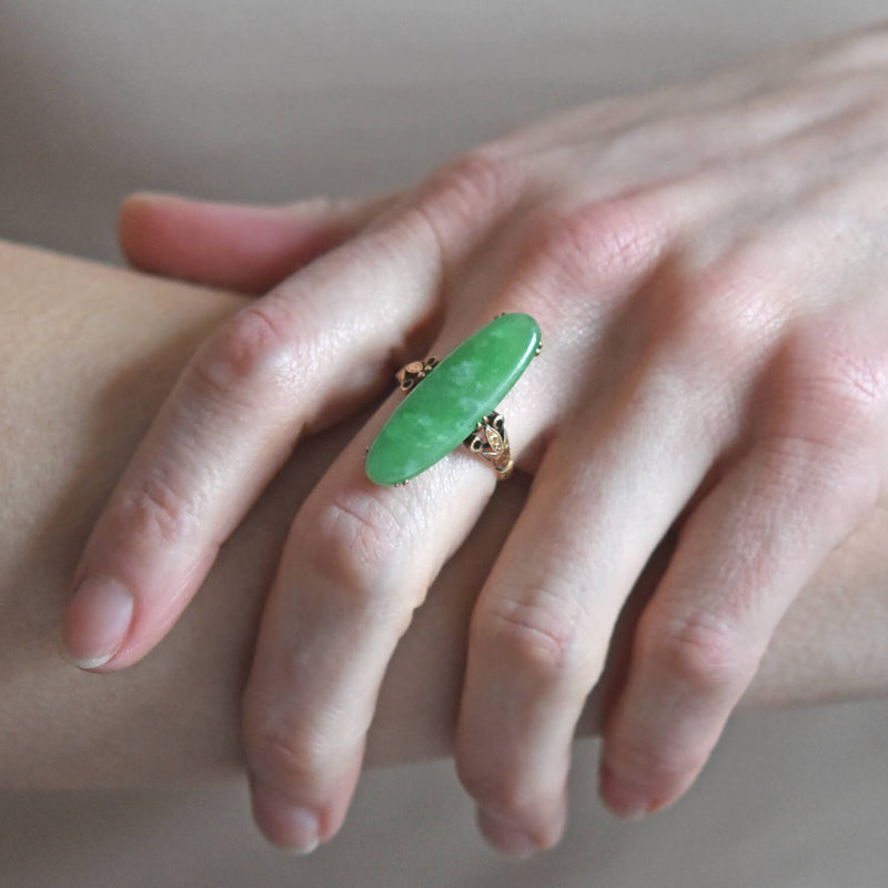 Late Victorian 18kt Large Jade Navette Ring