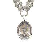 Victorian Sterling Mixed Metals Flower Locket + Book Chain Necklace