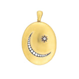 Victorian Large 15kt/Sterling + Diamond Crescent Star Locket 22.4dwt