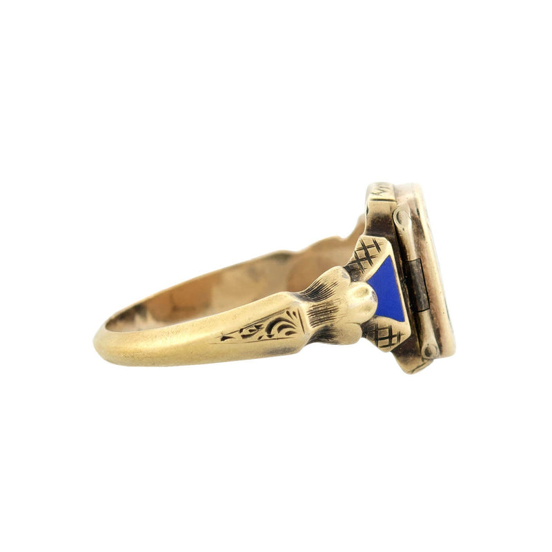 Victorian 15k Enameled Locket Ring