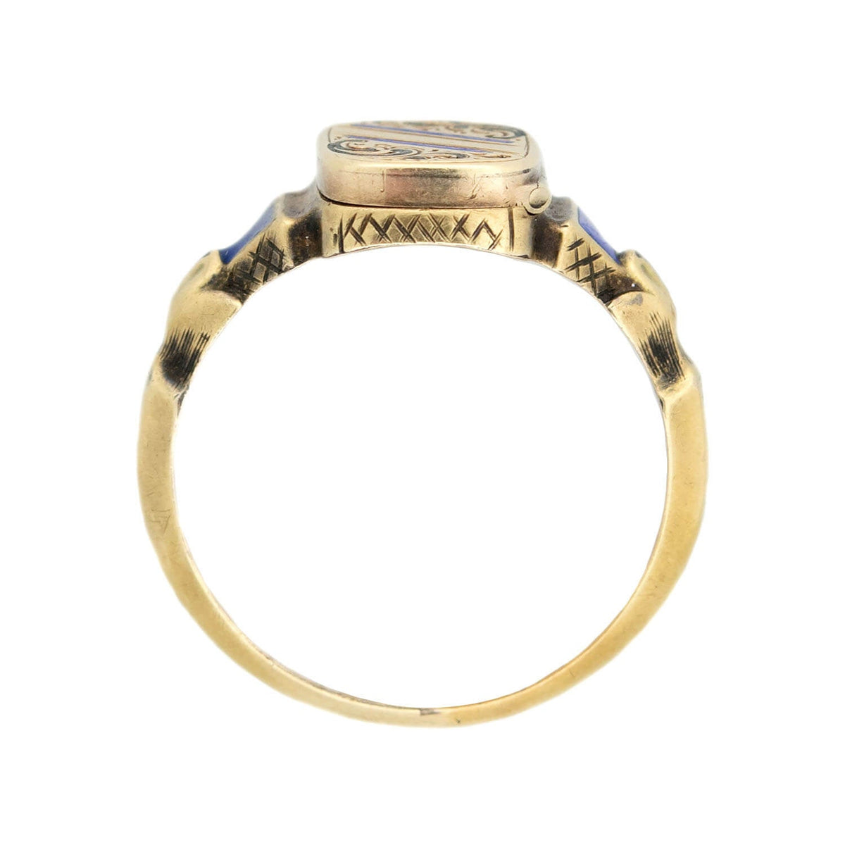 Victorian 15k Enameled Locket Ring