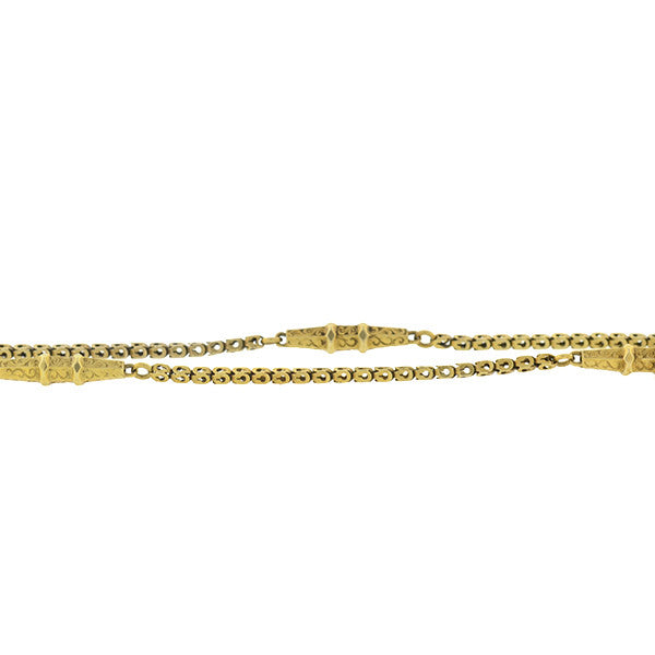 Victorian Long 10kt Textured Gold Link Chain Necklace 54"