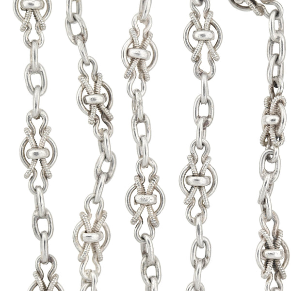 Edwardian French Silver Fancy Link Guard Chain 56"