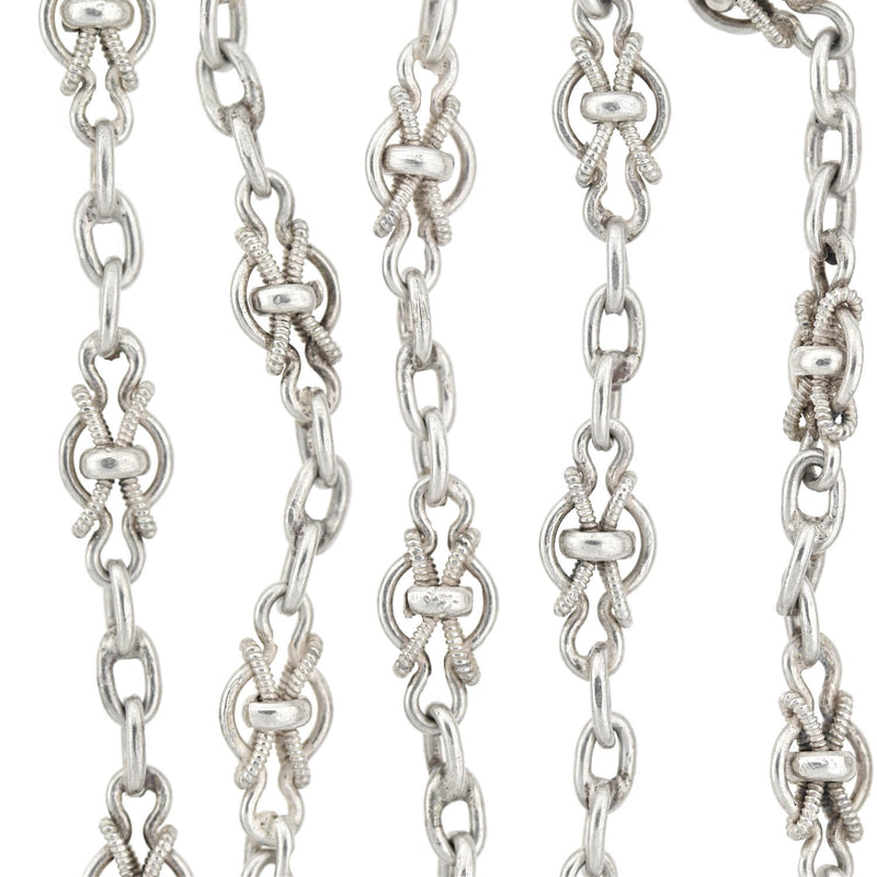 Edwardian French Silver Fancy Link Guard Chain 56"