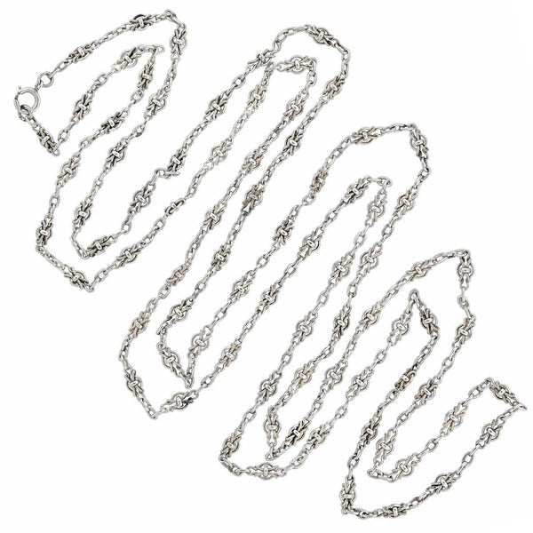 Edwardian French Silver Fancy Link Guard Chain 56"