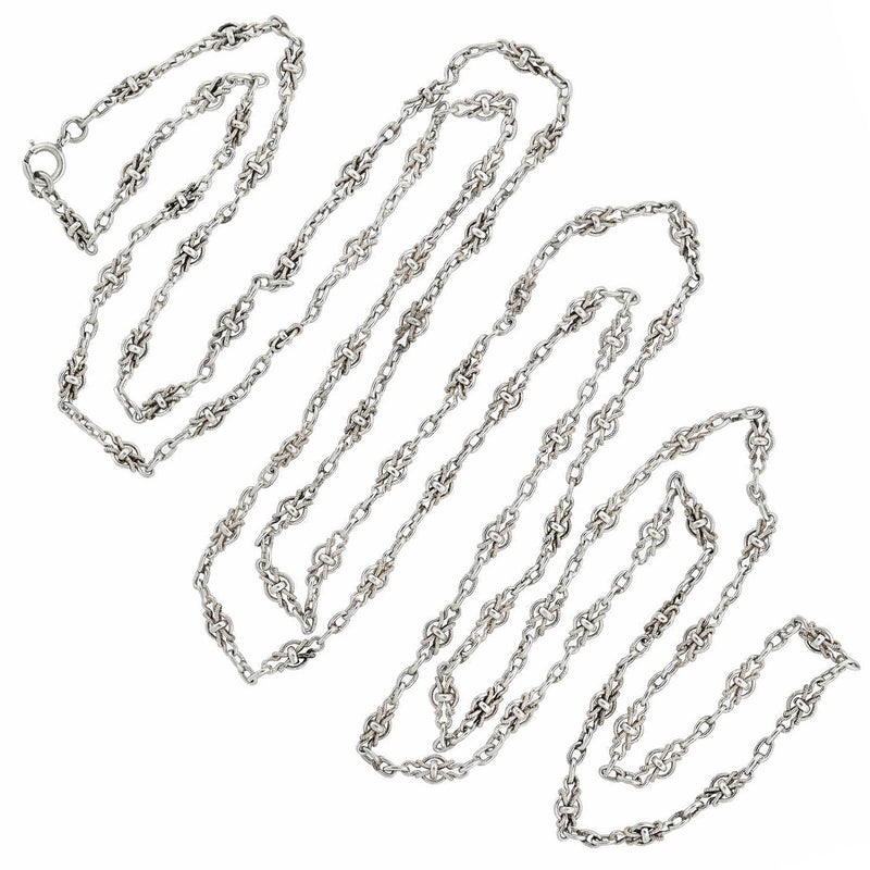 Edwardian French Silver Fancy Link Guard Chain 56"