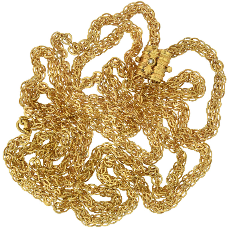 Victorian Gold-Filled Fancy Link Double-Strand Chain with Pearl Slide 63"
