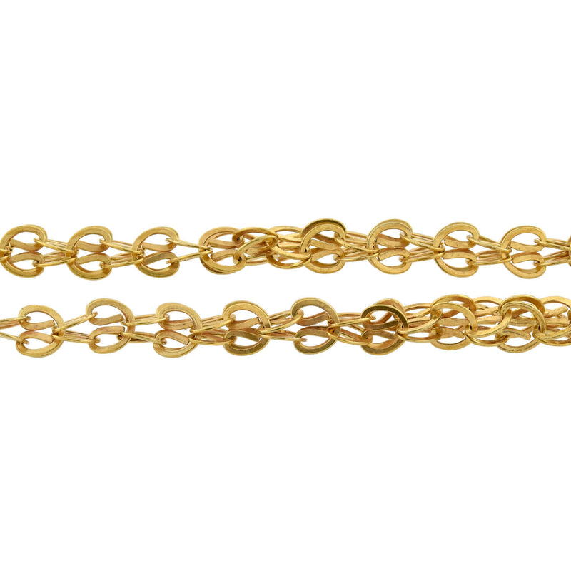 Victorian Gold-Filled Fancy Link Double-Strand Chain with Pearl Slide 63"