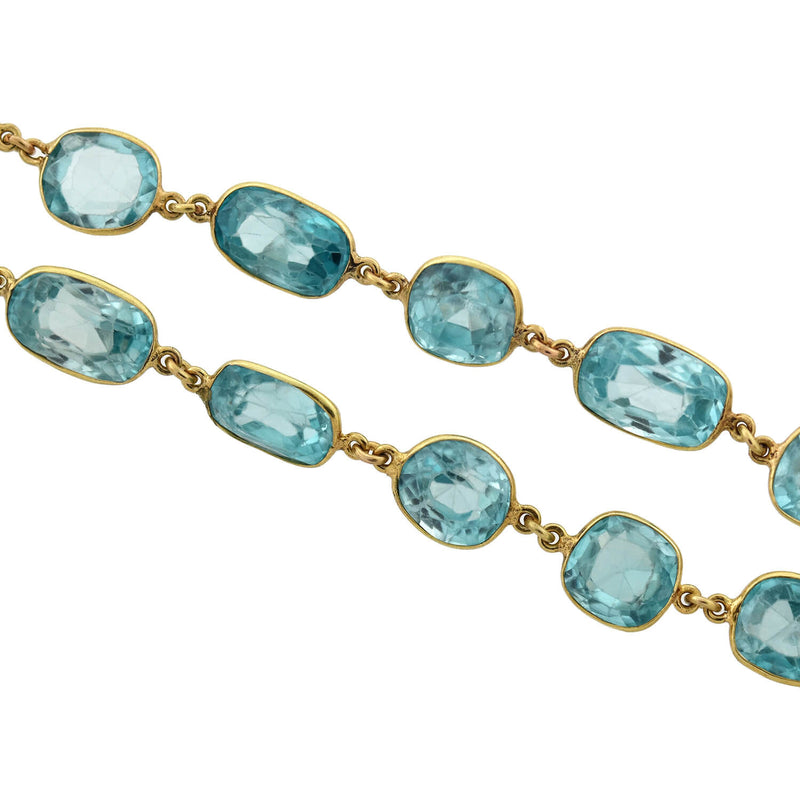 Art Deco 14kt Natural Blue Zircon Link Necklace 115.00ctw