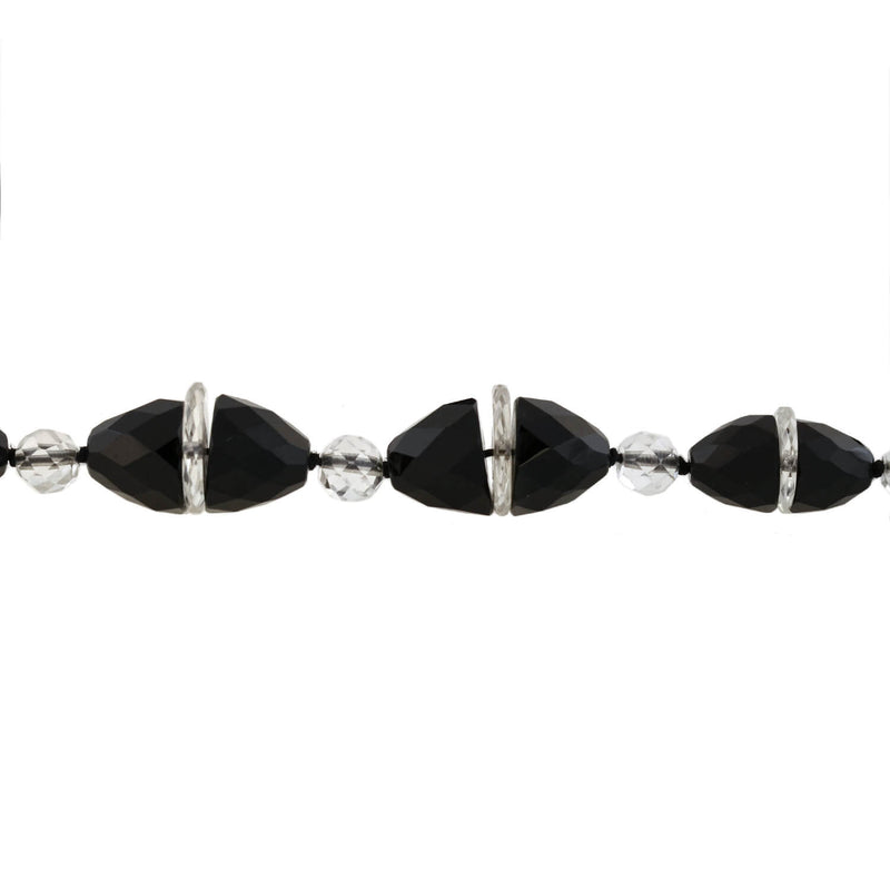 Art Deco Onyx + Rock Quartz Crystal Necklace 33"