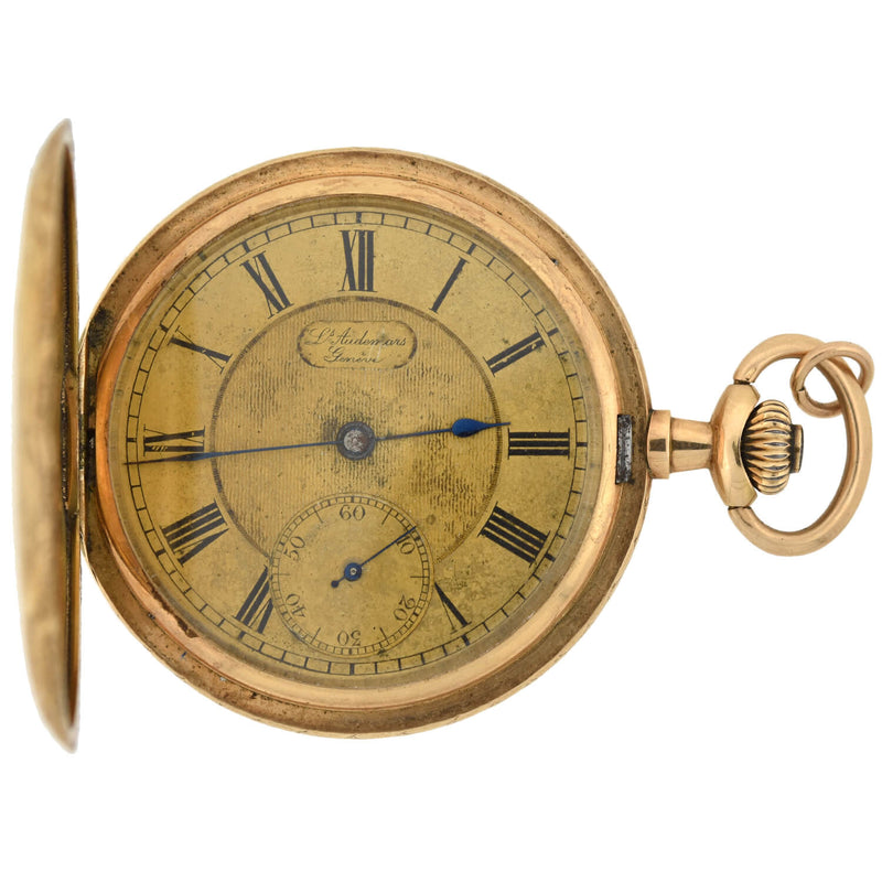 LOUIS AUDEMARS & CIE Rare Victorian 14kt Hunter Case Enamel Pocket Watch - Made for Germany