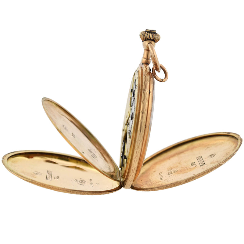 LOUIS AUDEMARS & CIE Rare Victorian 14kt Hunter Case Enamel Pocket Watch - Made for Germany