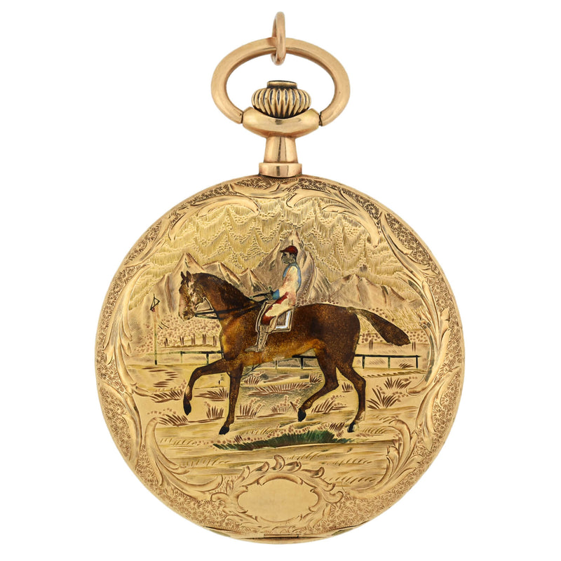 LOUIS AUDEMARS CIE Rare Victorian 14kt Hunter Case Enamel Pocket