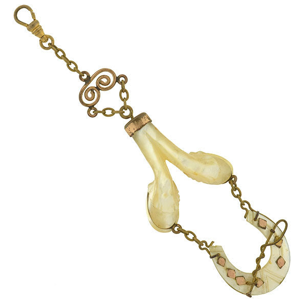 Victorian Mother of Pearl Horseshoe & Hooves Fob Pendant