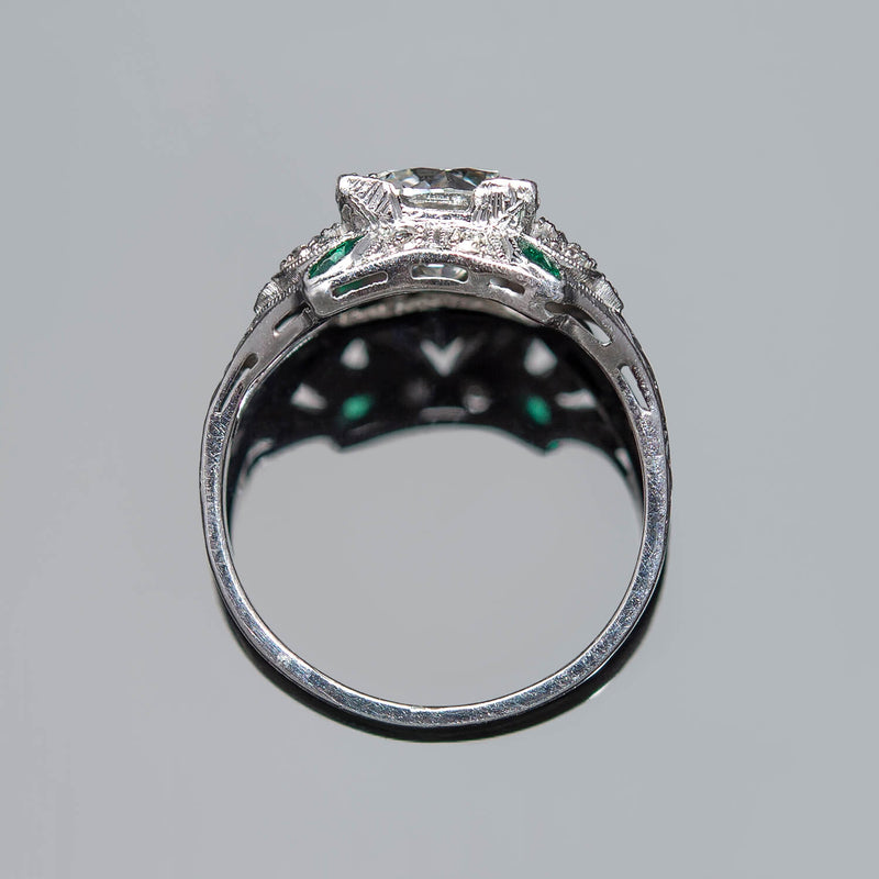 Platinum Beryl Emerald Diamond Ring - Nazar's & Co. Jewelers