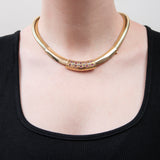 Retro 14k Gold Diamond + Ruby Gooseneck Chain Necklace