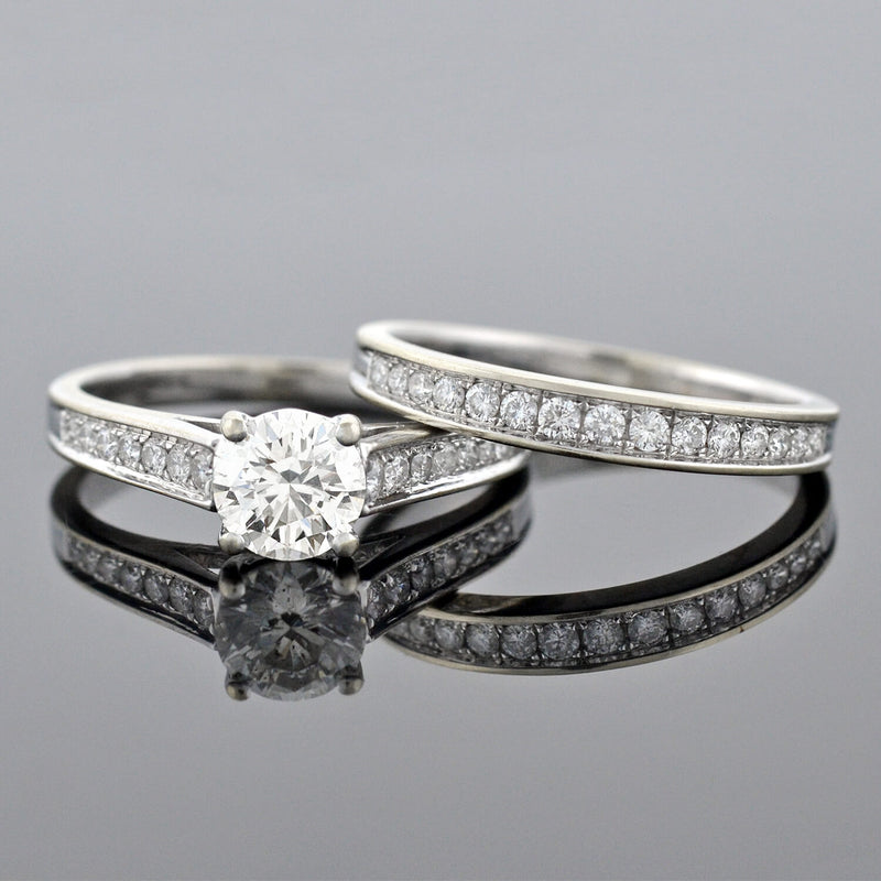 Estate 18kt Diamond Engagement Ring + Band Set 1.02ct center