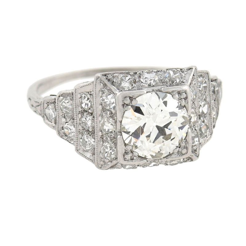 Art Deco Platinum "Step-Up" Diamond Engagement Ring 1.11 center