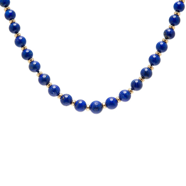 Estate 14k Gold & Lapis Lazuli Bead Necklace 24"