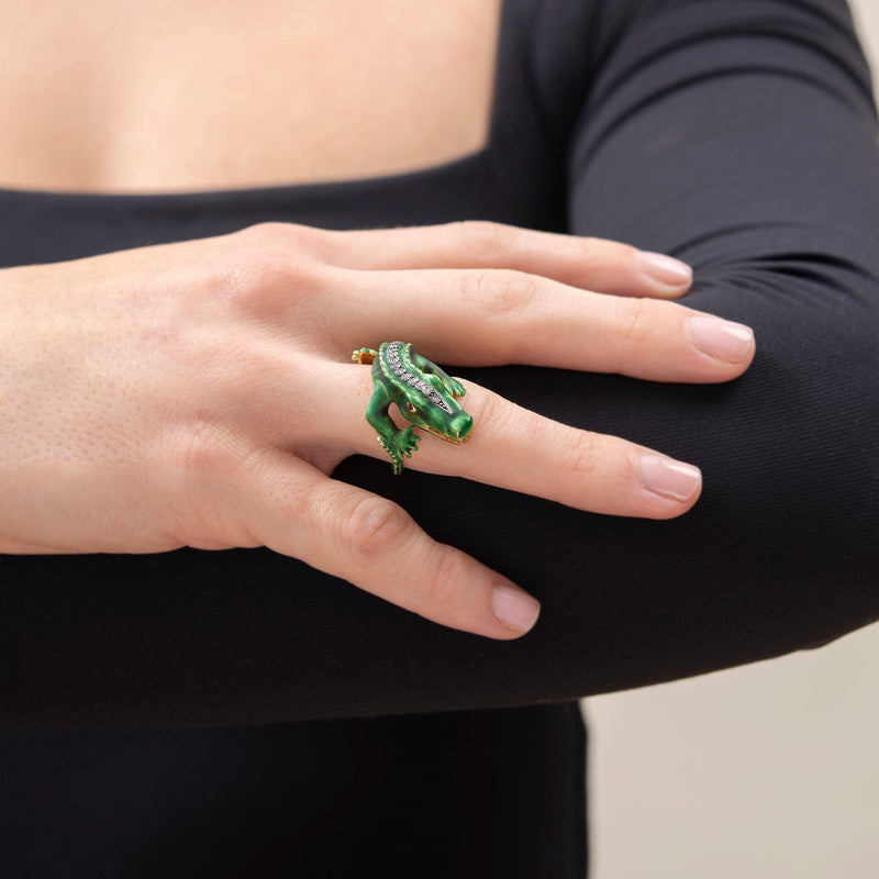 Estate 18k Enamel Alligator Ring