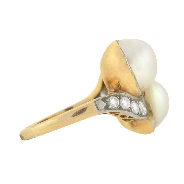 Retro 14kt Gold & Platinum Diamond & Mabe Pearl Ring