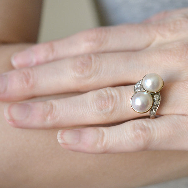 Platinum Fleur de Lis pearl engagement ring VP10024 | Anjaysdesigns.com