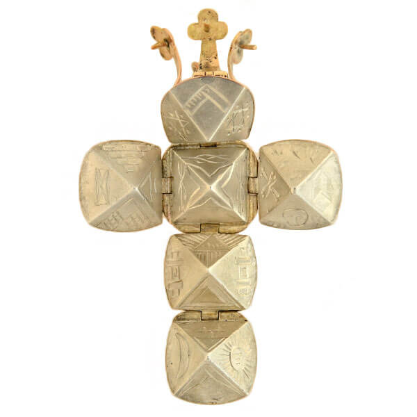Vintage 9kt/Sterling Masonic Orb Folding Cross Pendant