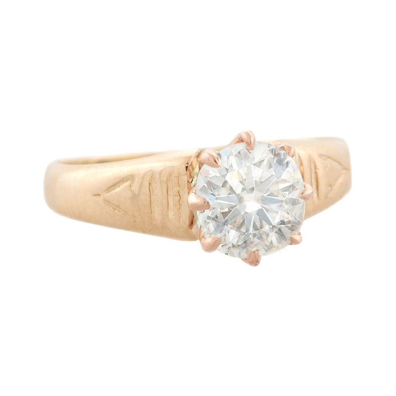 Victorian 18k Solitaire Old Mine Cut Diamond Ring .90ctw