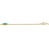 Victorian Long 14kt Turquoise + Mississippi River Pearl Chain Necklace 48"