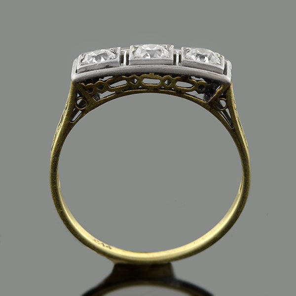 Edwardian 14kt Mixed Metals Diamond 3-Stone Filigree Ring .30ctw