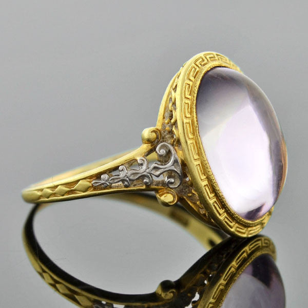 Art Nouveau 14kt Open Back Cabochon Amethyst Ring