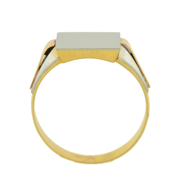 Art Deco French 18kt/Platinum Tri-Tone Signet Ring