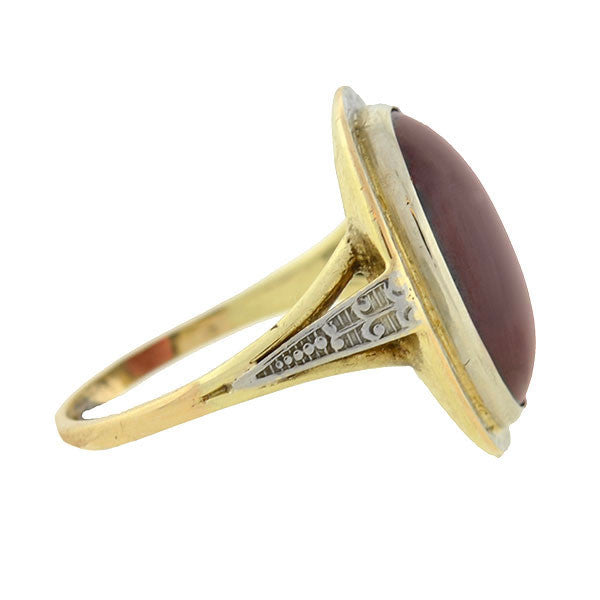 Edwardian 14kt Mixed Metals Garnet Cabochon Ring