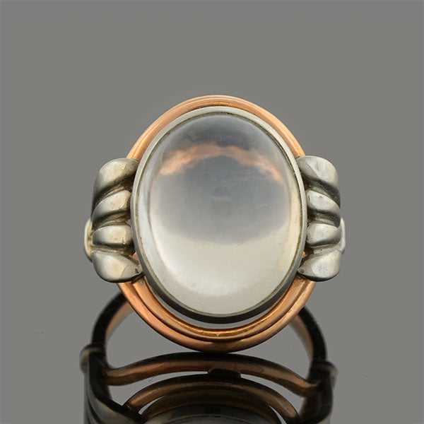 Art Nouveau Platinum + 14kt Mixed Metals Moonstone Ring