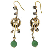 Victorian 14kt/Sterling Dramatic Diamond + Jade Dangle Earrings